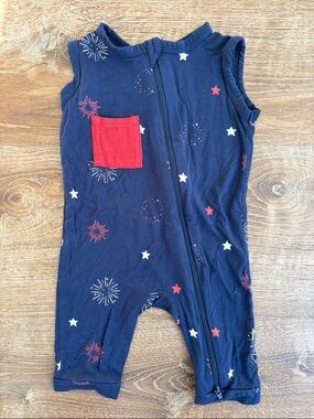 Kyte BABY Navy Bamboo Blend Zipper Romper with Fireworks and stars